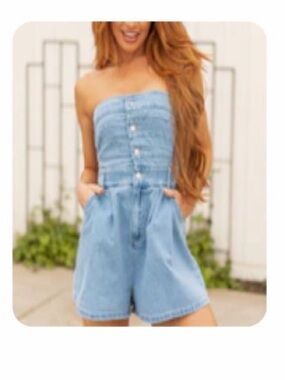 Strapless Light Blue Denim Romper